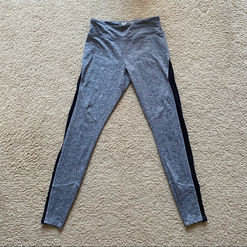 Gray high waisted mesh stripe leggings, size small